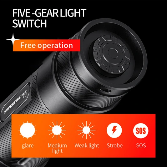 SUPERFIRE F3 530 Lumens Rechargeable Zoomable Tactical Flashlight