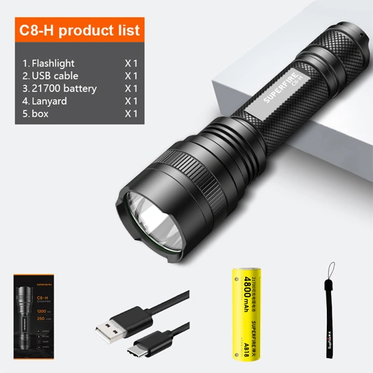 SUPERFIRE C8-H 1200 Lumens Rechargeable Tactical Flashlight