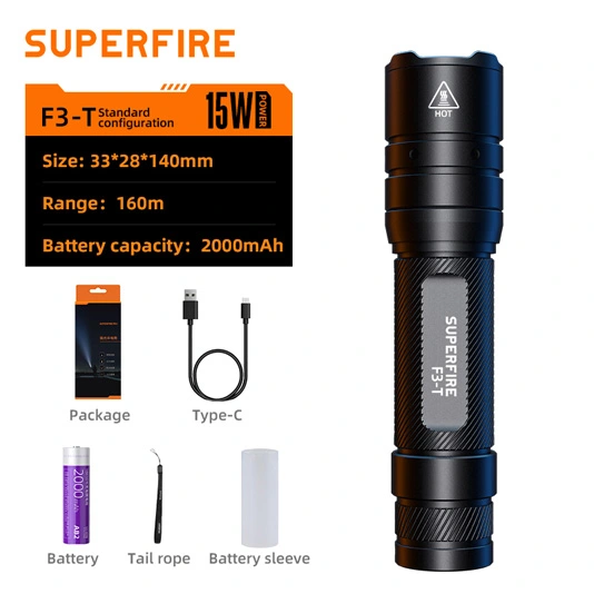 SUPERFIRE F3-T 600 Lumens Telescopic Zoom Flashlight Tactical