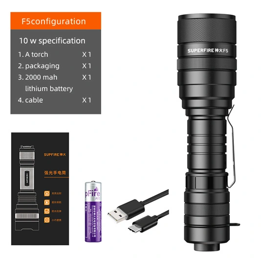 SUPERFIRE F5 1100 Lumens Zoomable Tactical Flashlight