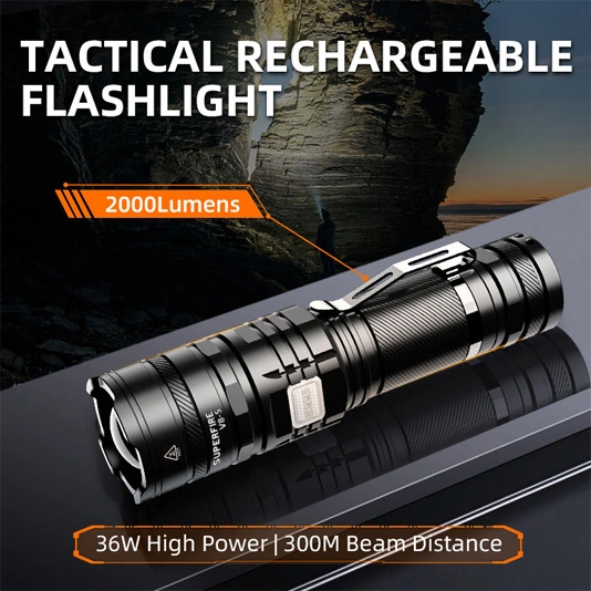 SUPERFIRE V8-S 2000 Lumens Tactical Flashlight Rechargeable