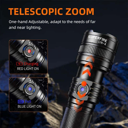 SUPERFIRE L16-T/L16-X Rechargeable Telescopic Zoom Flashlight