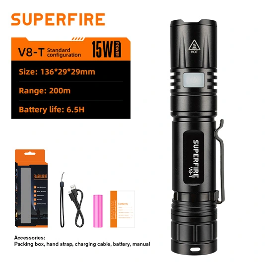 SUPERFIRE V8-T Pocket Zoom Flashlight SOS Torch Light