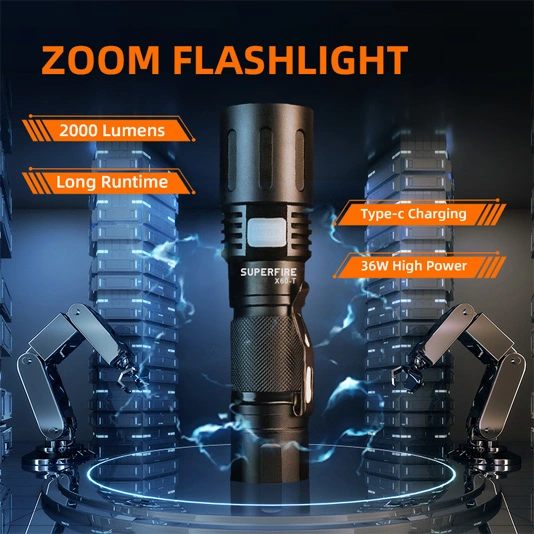 SUPERFIRE X60-T 2000 Lumens Zoomable LED Flashlight