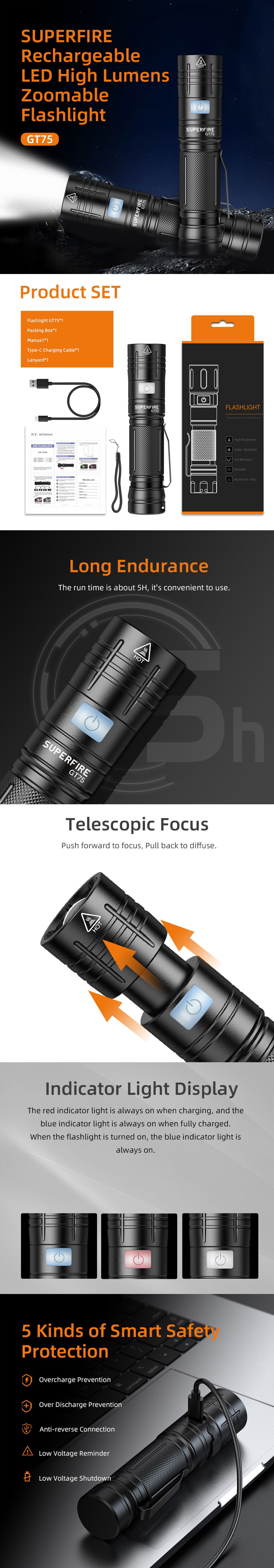 tactical rechargeable led flashlight