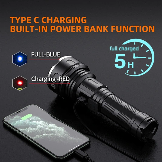 SUPERFIRE R3-P90 2000 Lumens 36w Power Bank Rechargeable Flashlight