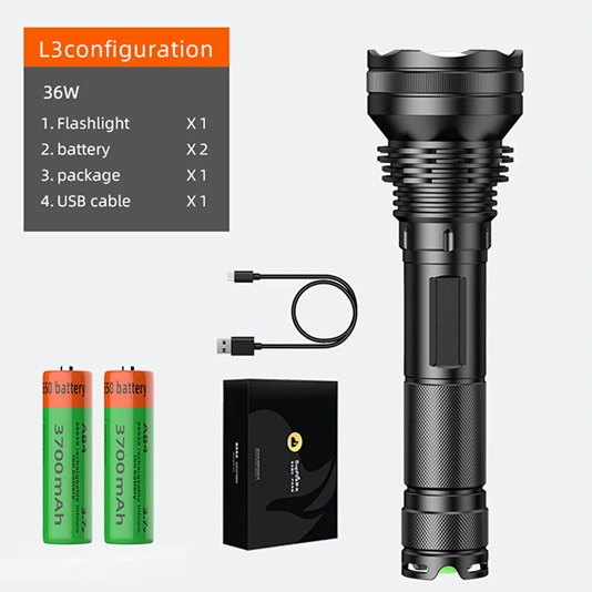 SUPERFIRE L3-P90 2700 Lumens 36W Zoomable LED Rechargeable Flashlight