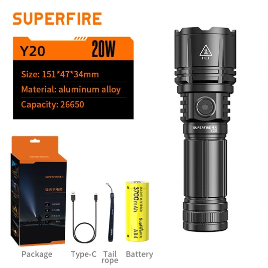 SUPERFIRE Y20 1200 Lumens High Power Long Range Flashlight Rechargeable