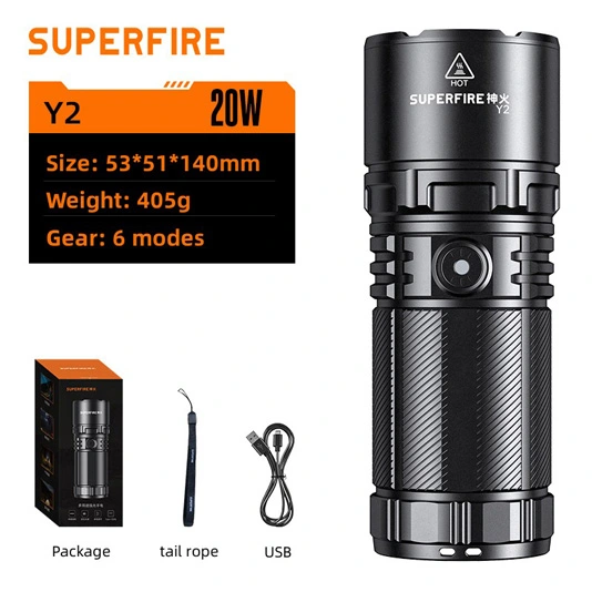 SUPERFIRE Y2 1355 Lumens High Power Long Distance Flashlight Rechargeable