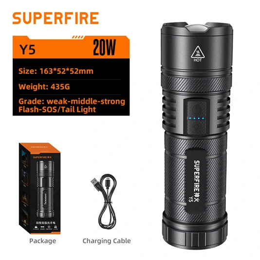 SUPERFIRE Y5 1200 Lumens 20W Rechargeable Flashlight with Power Bank