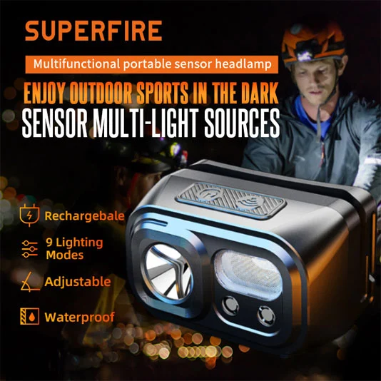 SUPERFIRE HL23/HL23-A/HL23-S USB Rechargeable LED Sensor Headlamp