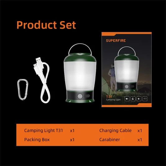 SUPERFIRE T31 18650 USB LED Camping Light