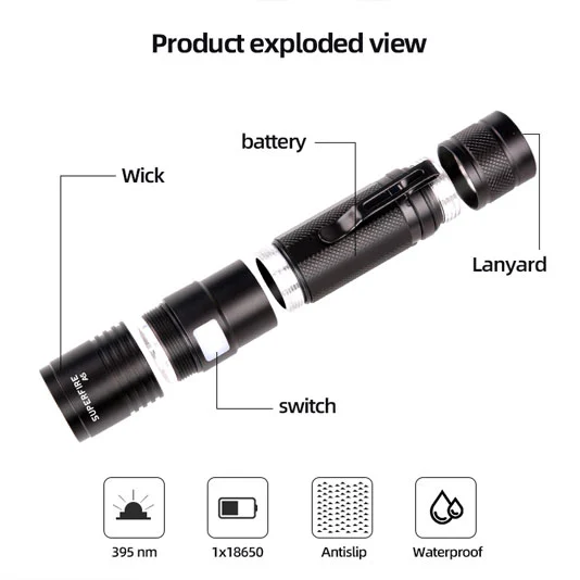 SUPERFIRE A5 395nm Waterproof Small Handheld Black UV Torch Light