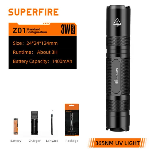 SUPERFIRE Z01 Rechargeable 365nm UV Torch