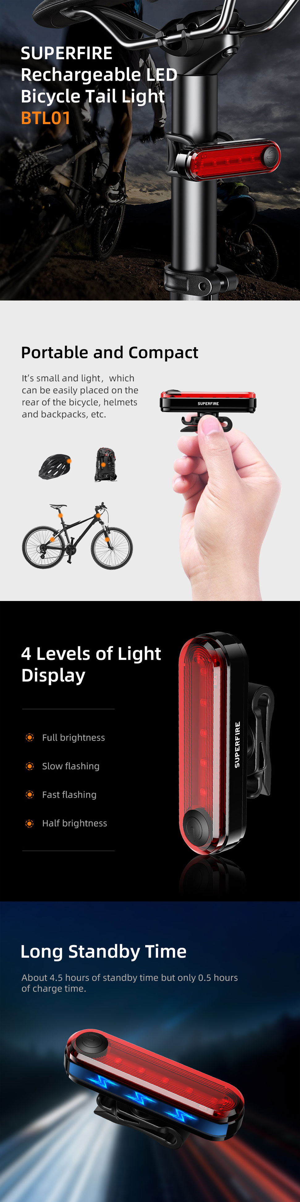 rechargeable led bike tail lamp