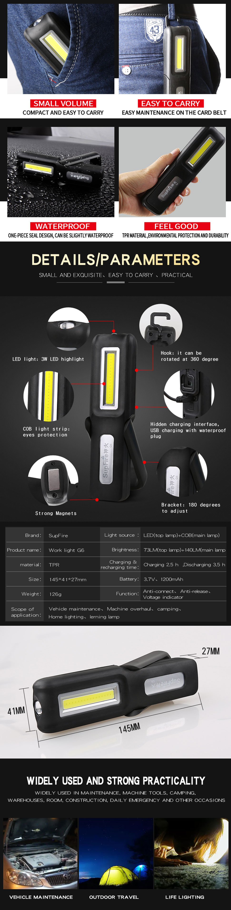 cob led rechargeable work light